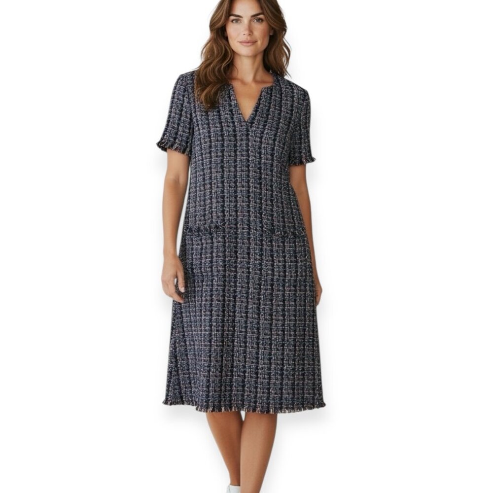 Ann Taylor Tweed Midi Dress Women’s Size 4 Navy Office Career Sheath